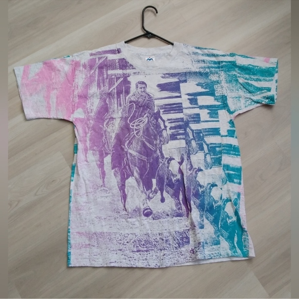 Horsin' Around Vintage 1993 Rodeo All Over Print Cowboy tee top shirt ad…
